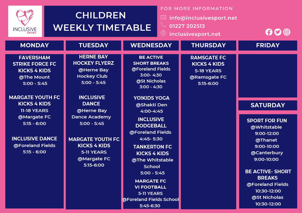 Inclusive Sport Children Timetable